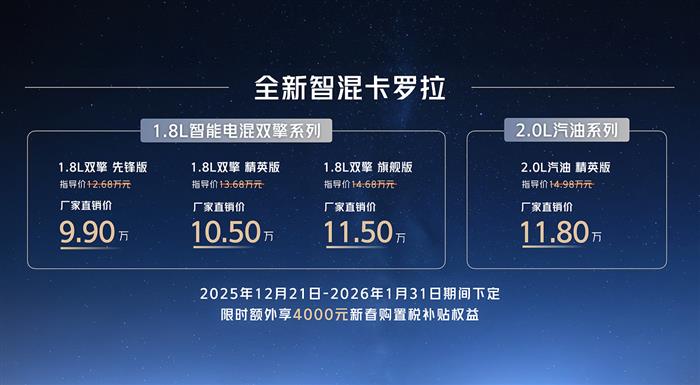 售价9.9万元起 全新智混卡罗拉焕新上市